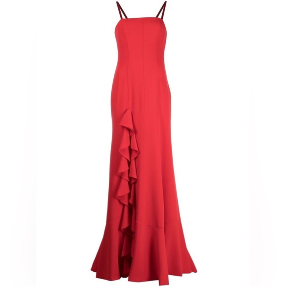 Cinq À Sept Women's Red Dilan Ruffle A Line Gown Ruby Red - Picture 2 of 10